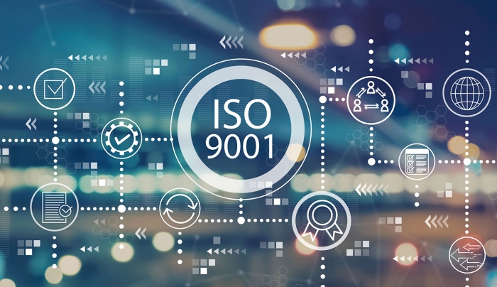 Illustrerad bild där det står ISO 9001