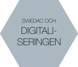 Texten "Swedac och digitaliseringen" mot grå bakgrund