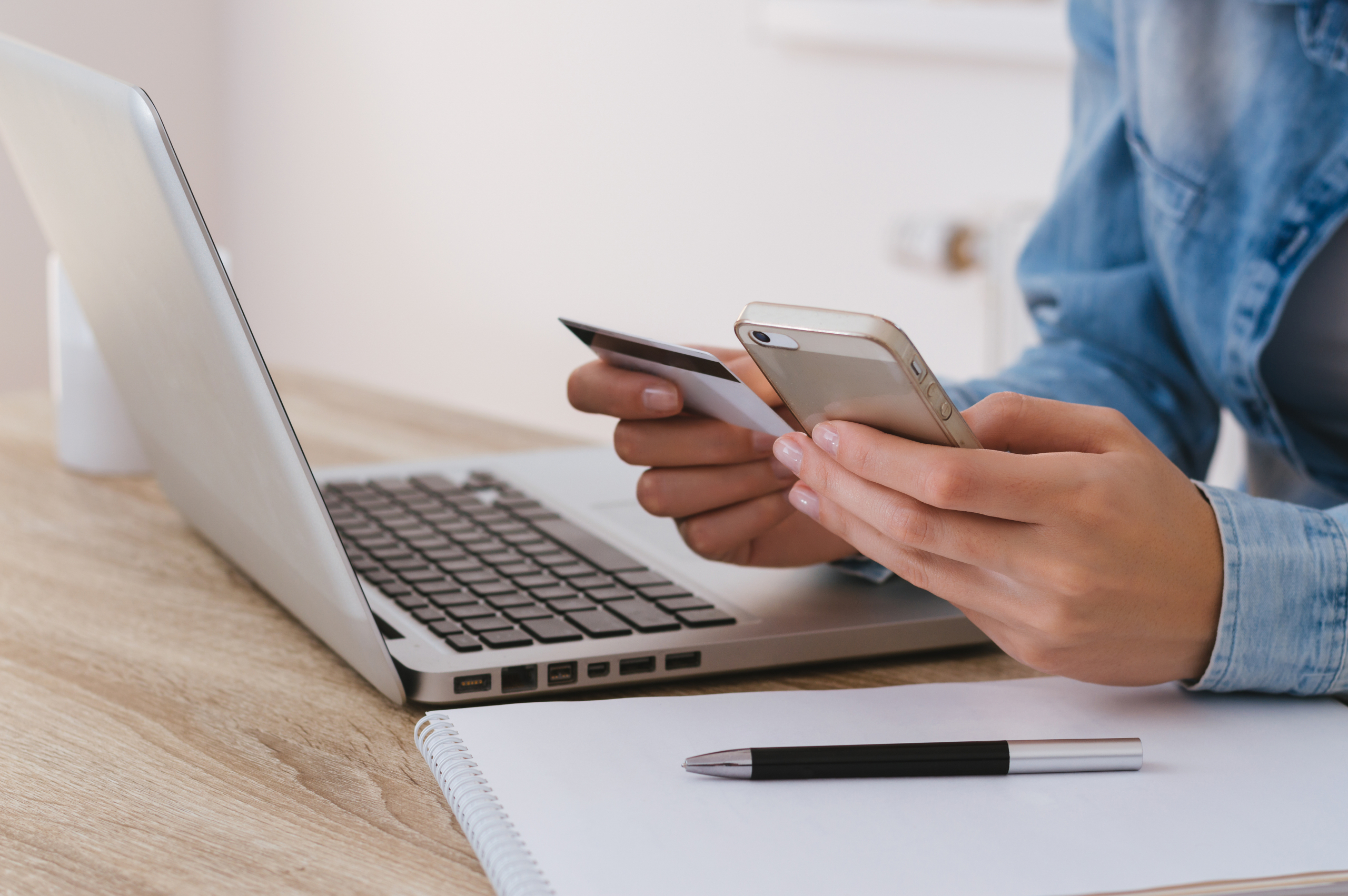 Girl paying with credit card online